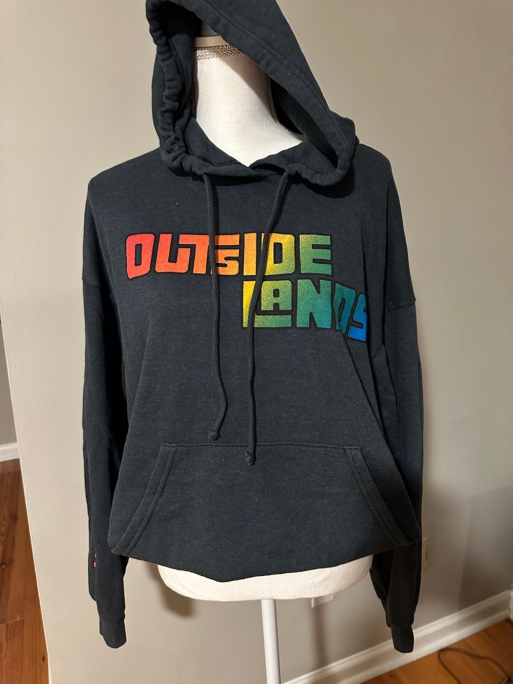 Aviator Nation Black Hoodie with Rainbow Outside Lands, SanFrancisco on sleeve